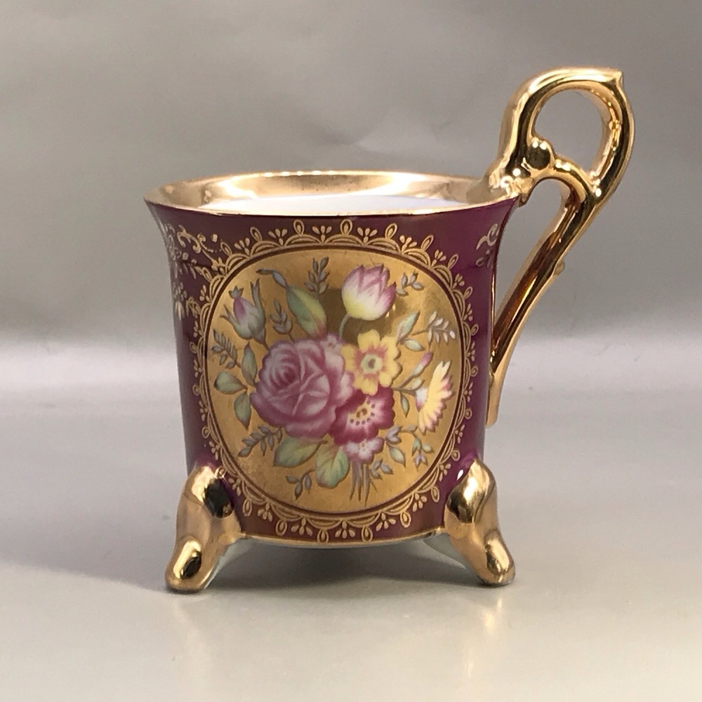 Porcelain KPM Footed Tea Cup and Saucer Floral Gold Trim -‎ Japan
